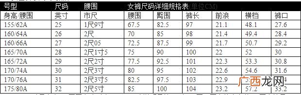 裤子尺码对照表女,女生裤子尺码表？