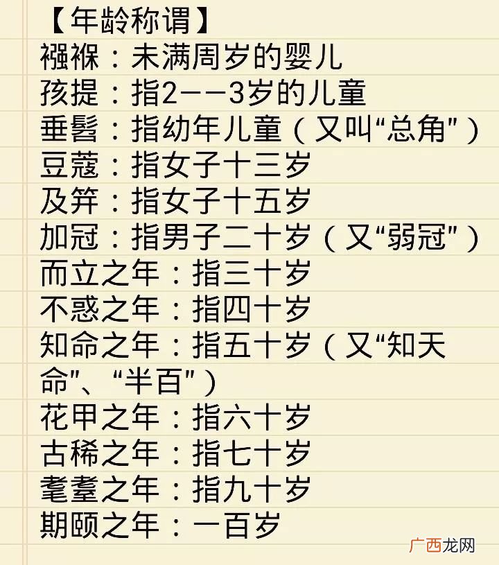 年龄的称谓,岁数称呼大全？