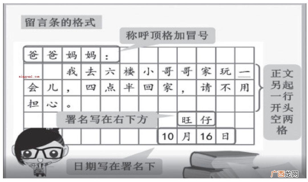第一行正中间写上 留言条格式怎么写？