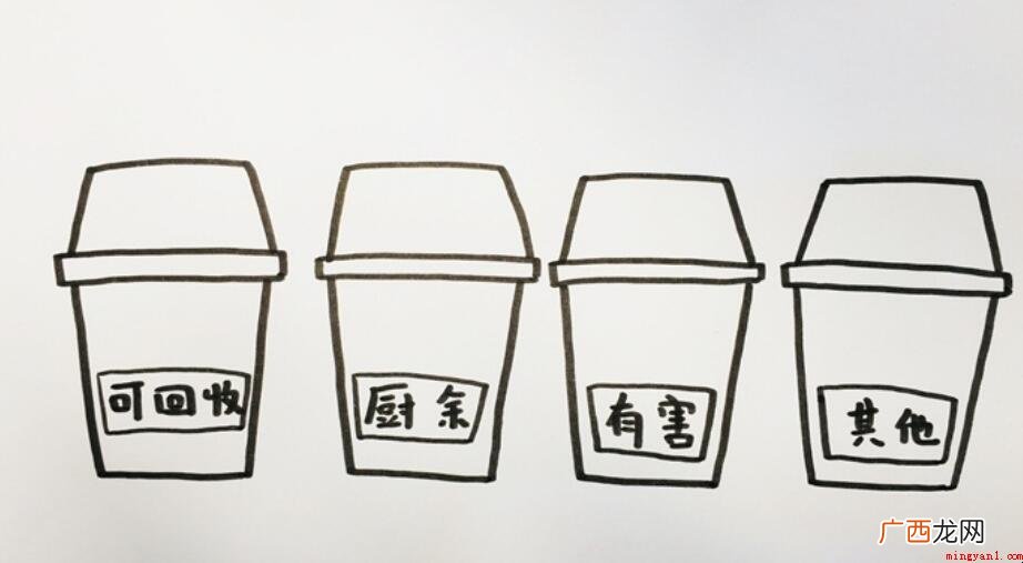 四个分类垃圾桶怎么画