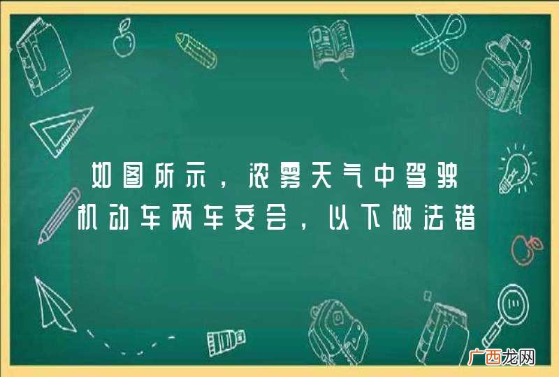 如图所示，浓雾天气中驾驶机动车两车交会，以下做法错误的是什么？A、适当降低行驶车速B、靠右行驶C、集中注意力驾驶D、使用远光灯，提醒对方车辆_答案是D