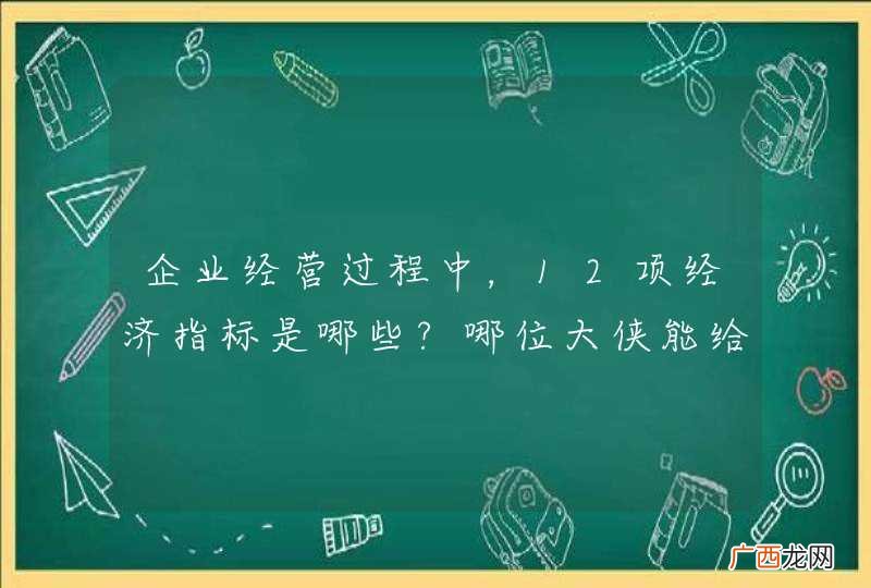企业经营过程中，12项经济指标是哪些?哪位大侠能给个答案啊！！！！