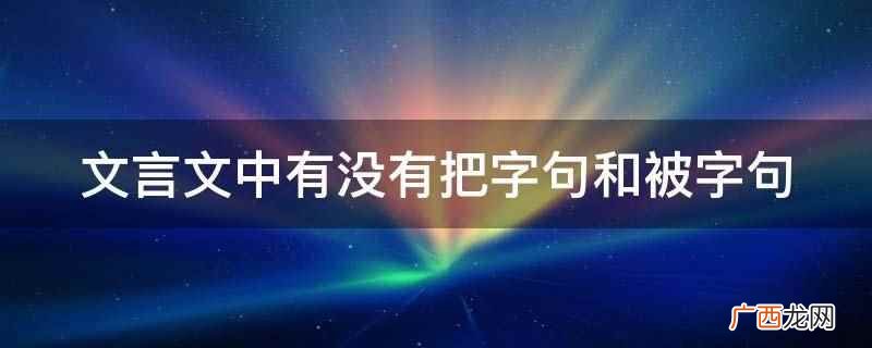 文言文中有没有把字句 文言文中有没有把字句和被字句
