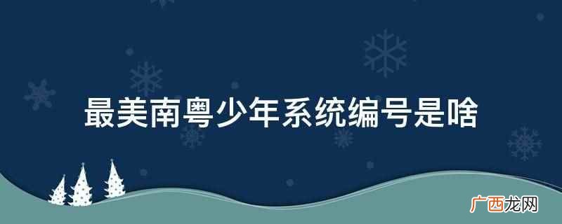 最美南粤少年系统编号是9856 最美南粤少年系统编号是啥