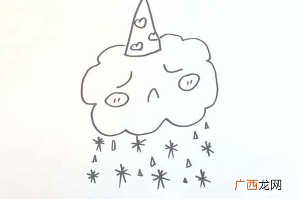 我们先画出一顶小帽子。 下雪简笔画