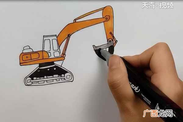 梯形和长方形组成的车身 挖掘机简笔画