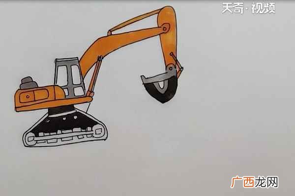 梯形和长方形组成的车身 挖掘机简笔画