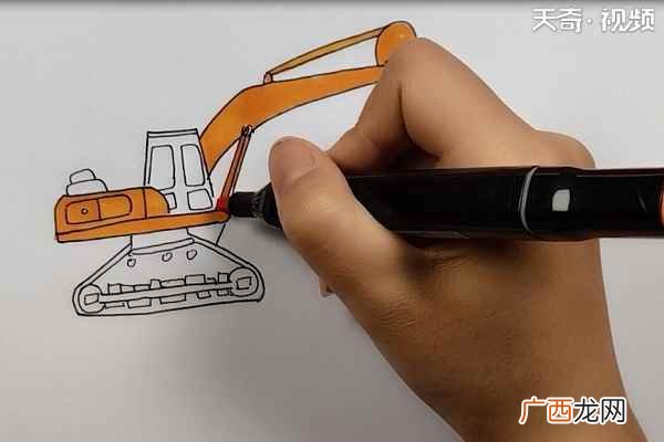 梯形和长方形组成的车身 挖掘机简笔画