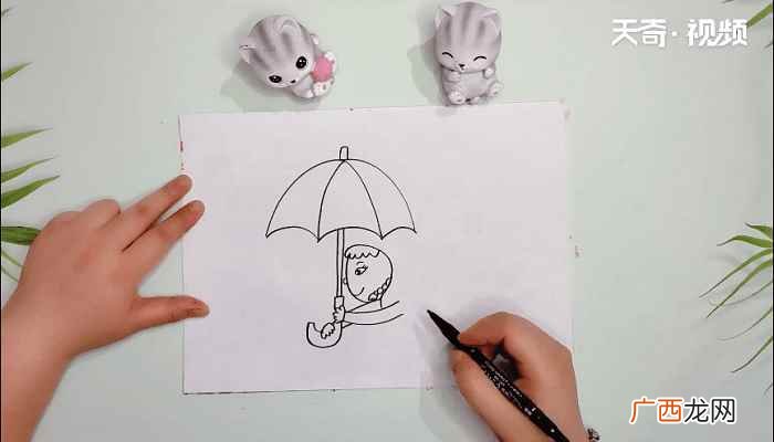 画出雨伞的3条曲线和尖杆 下雨的画简笔画