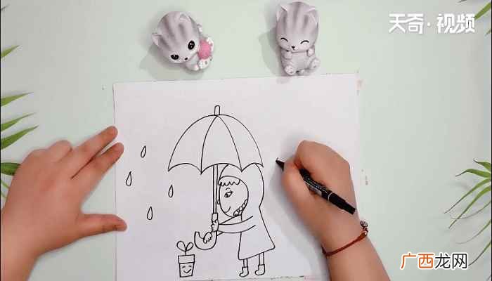 画出雨伞的3条曲线和尖杆 下雨的画简笔画