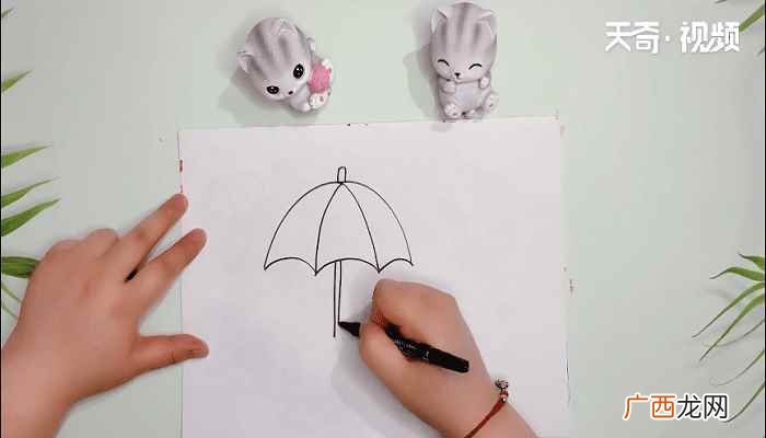 画出雨伞的3条曲线和尖杆 下雨的画简笔画