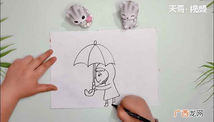 画出雨伞的3条曲线和尖杆 下雨的画简笔画