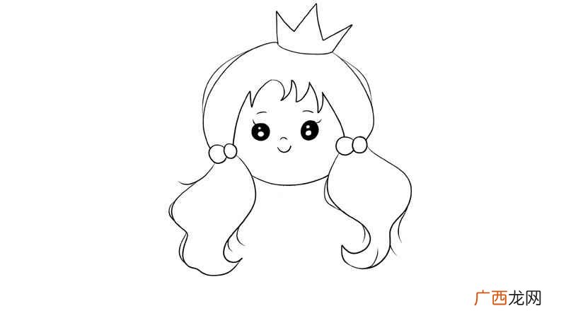先画出公主的头部以及双马尾和王冠 美少女公主简笔画
