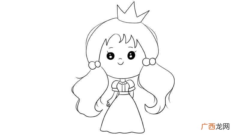 先画出公主的头部以及双马尾和王冠 美少女公主简笔画
