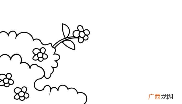画山丘、白云装饰的技巧 花丛简笔画