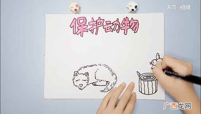 中间底部画一只动物的标语 保护动物手抄报