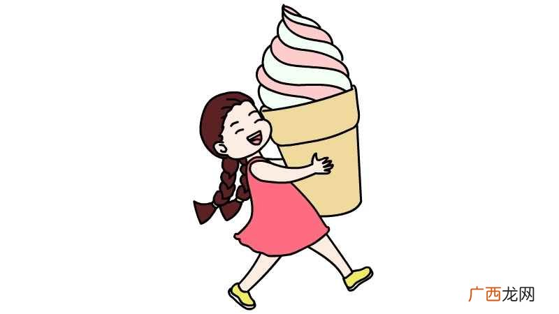 画女孩的脑袋线条和长长的辫子 抱冰淇淋的小女孩简笔画画法