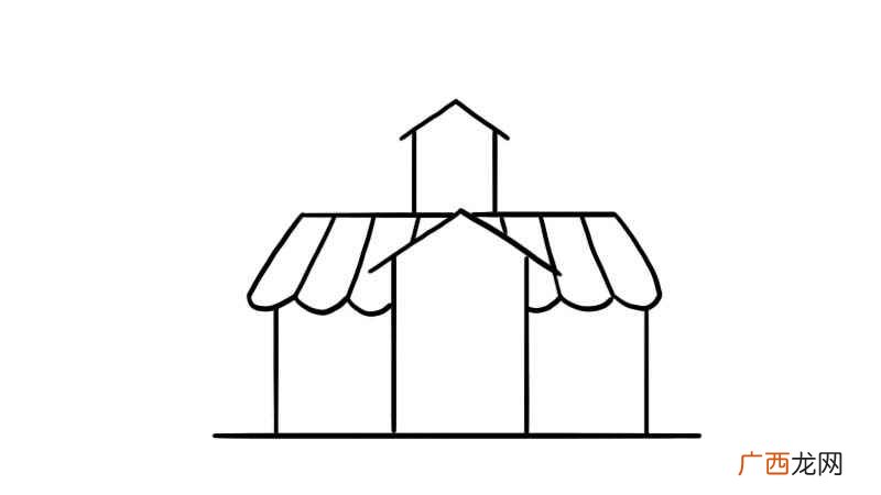 先勾画出教学楼的外形。 教学楼简笔画
