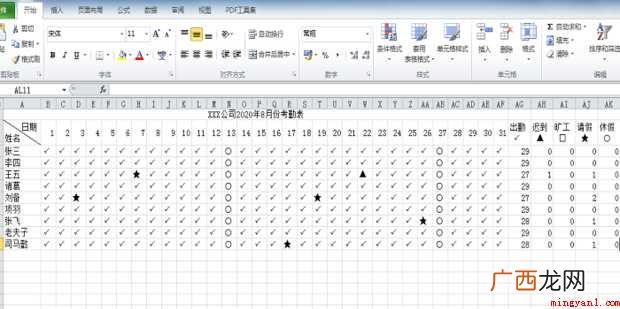 如何用excel制作考勤表自动计算出勤天数